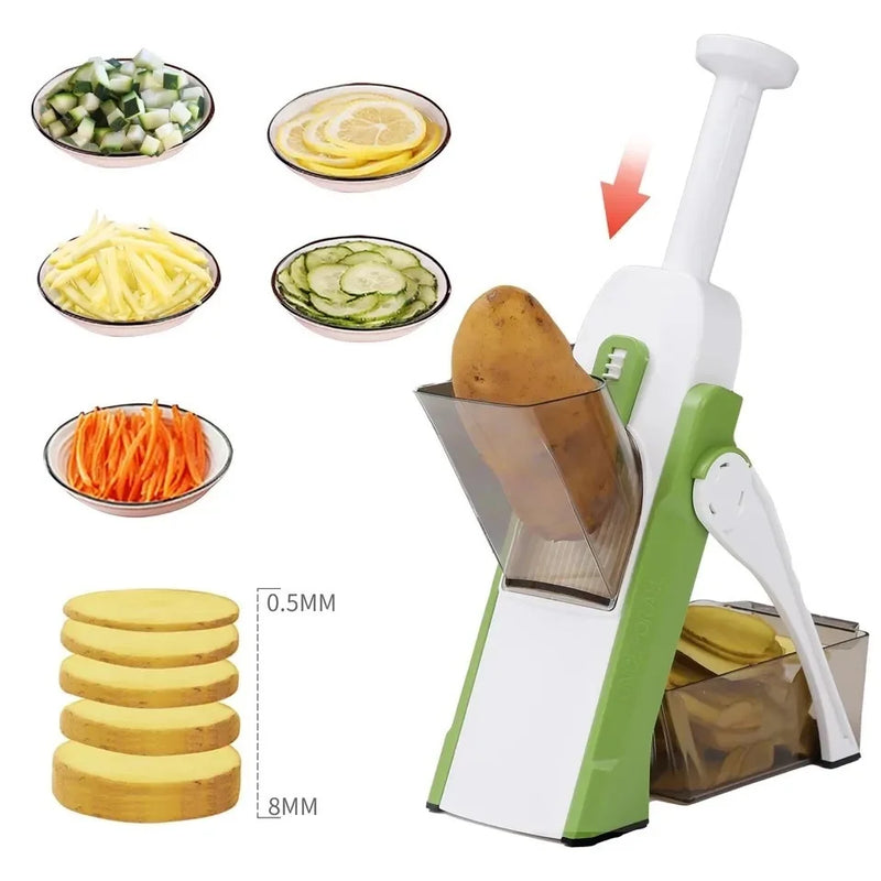 Cortador multifuncional com 5 funções: Ideal para Cortar Batatas, Legumes e Verduras com Alta Qualidade e Eficiência